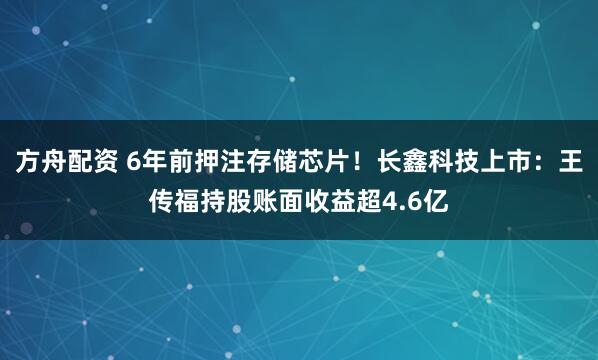 方舟配资 6年前押注存储芯片!长鑫科技上市:王传福持股账面收益超4.6亿